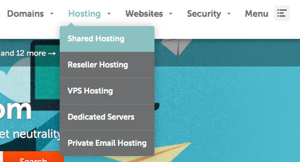 Namecheap menu